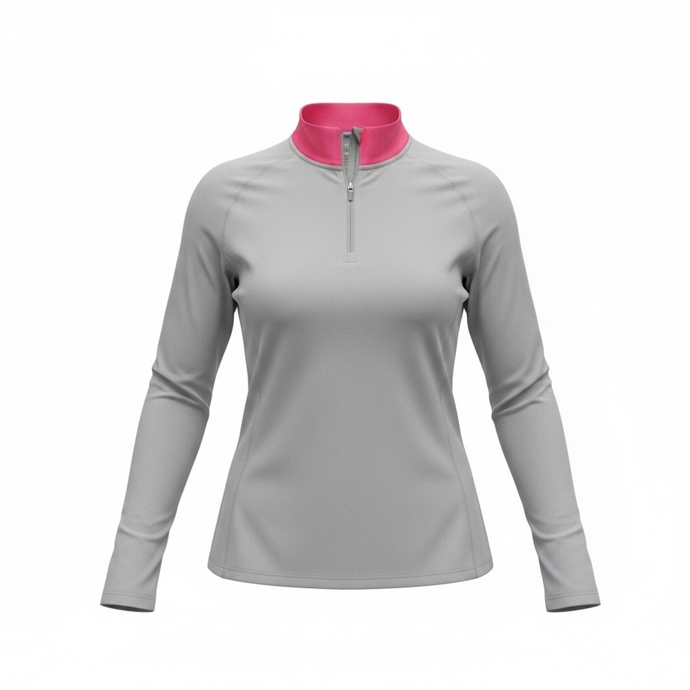 Danskin Now Womens Grey Pink Quarter Zip Pullover Activewear Top Large 12-14